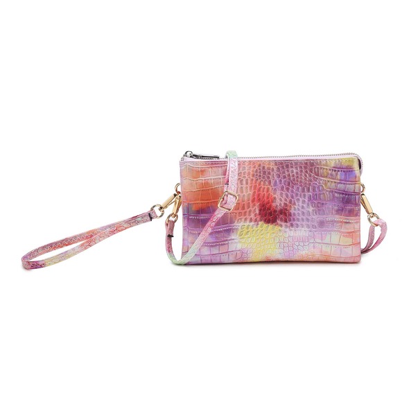 Pink Yellow Tie Dye 3 Compartment Crossbody Wristlet - Picture 1 of 4